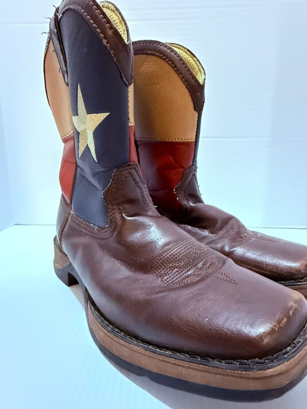 Durango BT246 Leather Texas Flag 8" Square Toe Western Boot Boys Size 8M Star